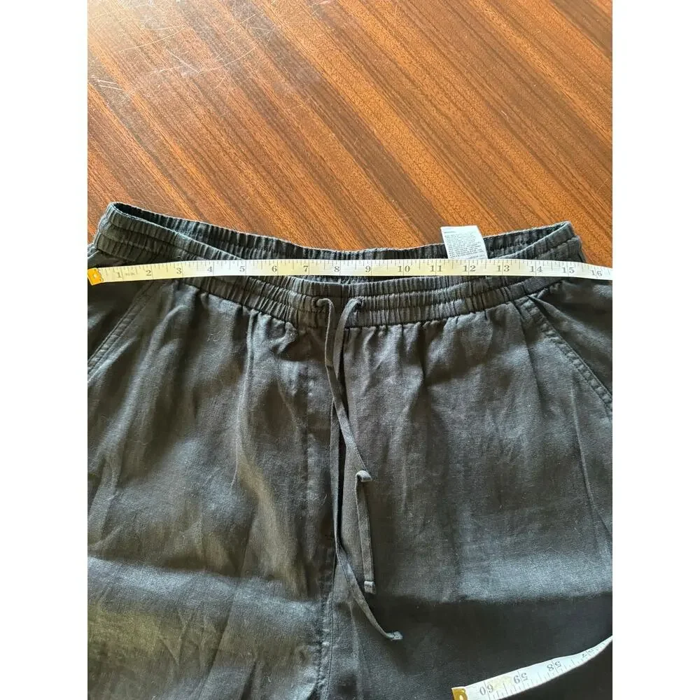 Banana Republic Black 100% Linen High Rise Wide Leg Pull On Ankle Pants Size L
